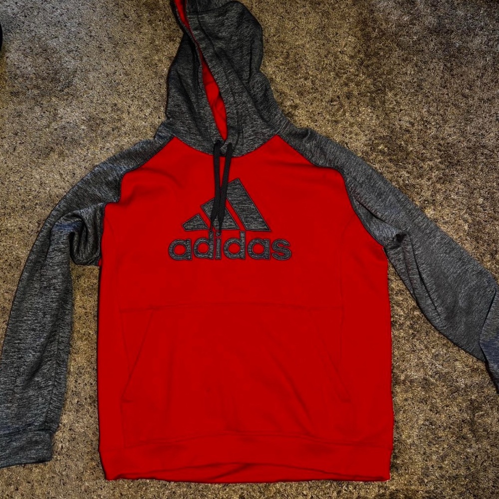 Adidas Men's Hoodie in Red and Gray